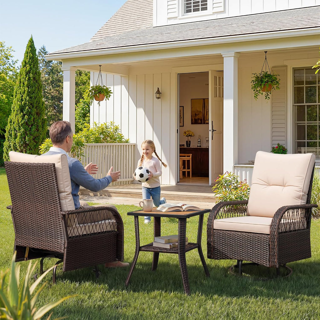 Patio Furniture Set Outdoor 3 Pieces Wicker Swivel Rocking Chairs | Rocking Chairs Set of 2 with Coffee Table, Patio