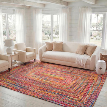 Cape Cod Area Rug 8x10, Jute Braided Large Red & Multi CAP202A | 1/4" Pile, Indoor Rug, Handwoven, Braided Jute &