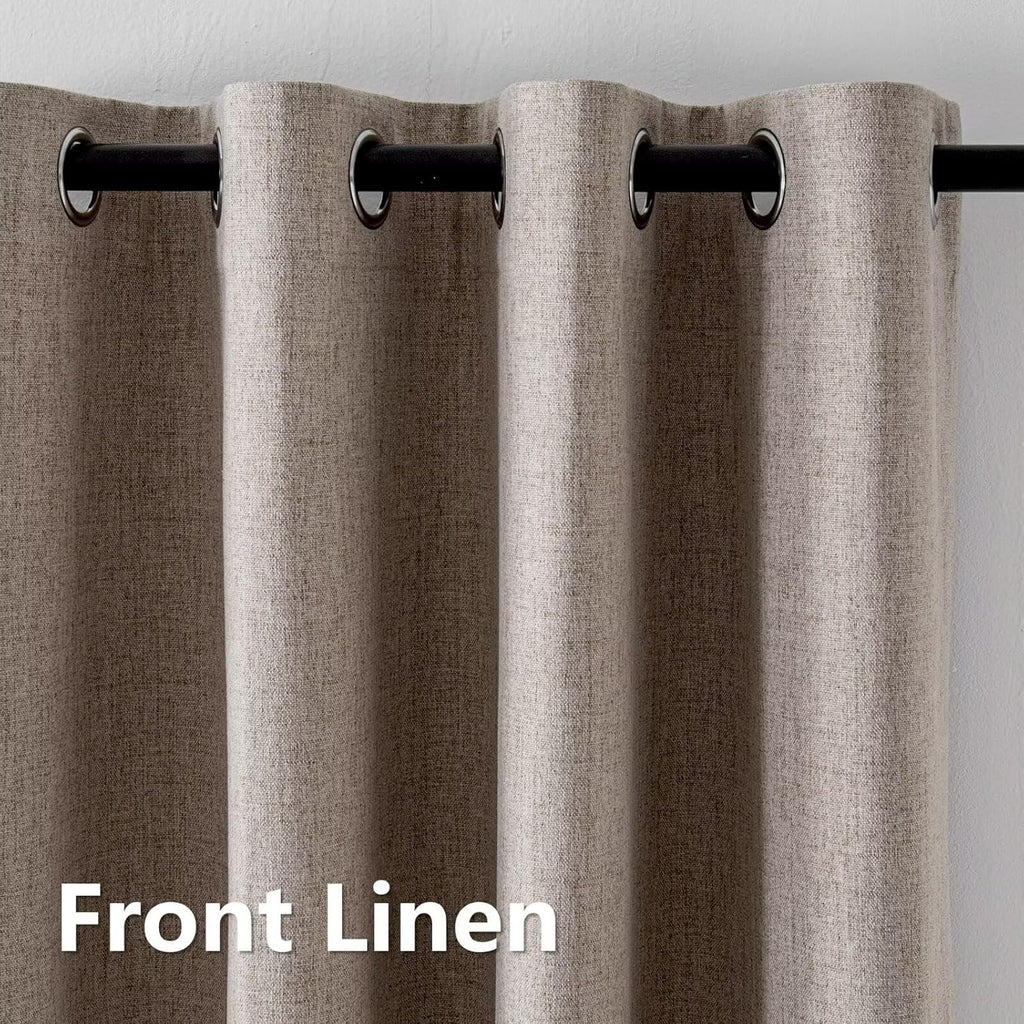 100% Blackout Curtains 2 Panels Set, Beige Curtains, Black Out Thermal Insulated Grommet Drapes