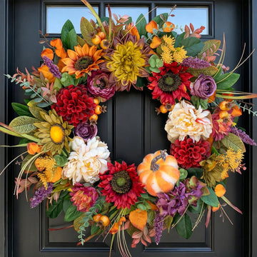 24 Inch Fall Wreaths for Front Door, Autumn Farmhouse Harvest Wreath