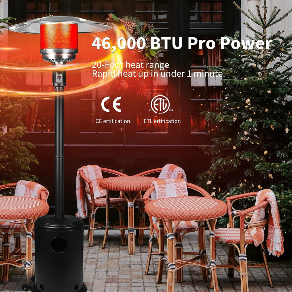 50,000 BTU Propane Patio Heater with Wheels - Outdoor Gas Heater & Restaurant, Powder-Coated Steel Body with Easy