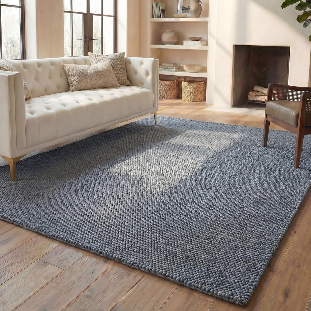 Area Rug 9x12 - Natura - Large - Dark Grey, Handmade Wool Blend, Textured Design