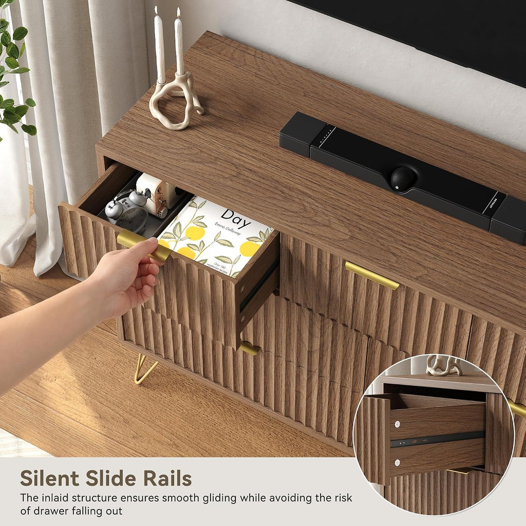 Fluted 7 Drawers Dresser , Wood Dressers with Scratch-Proof Golden Handles, Natural Curved Profile, Modern Chest