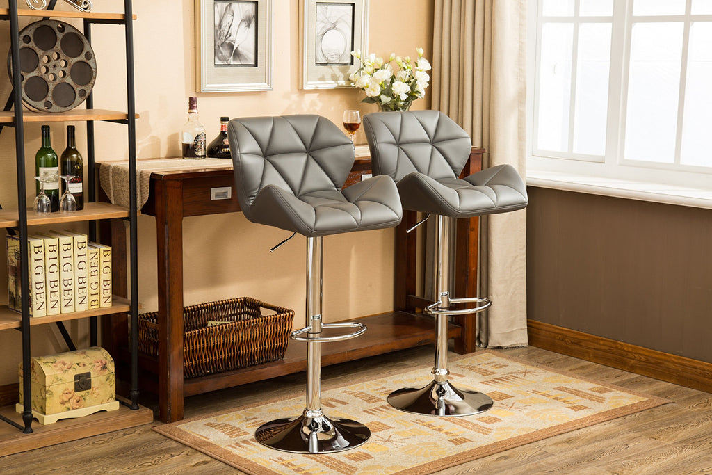 Glasgow Contemporary Tufted Adjustable Height Hydraulic Grey Bar Stools, Set of 2