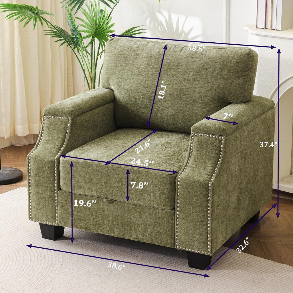 Oversized Accent Chair with Seat Storage,Comfy Living Room Chairs with Armrest Organizer,Oversize