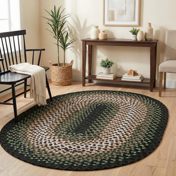 Oval 4' X 6' Green - Ivory Oval Braided Rug for Farmhouse Style Bedrooms and Living Rooms