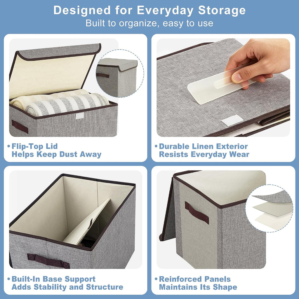 Large 22 Quart Linen Fabric Foldable Storage Bin Cube Organizer Basket with Flip-Top Lid & Handles, Clothes Blanket