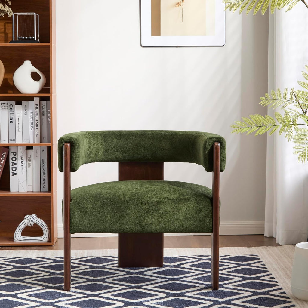 Modern Velvet Accent Armchair with Barrel Back,Mid-Century Upholstered Reading Chair with Walnut Finish Legs, Lounge