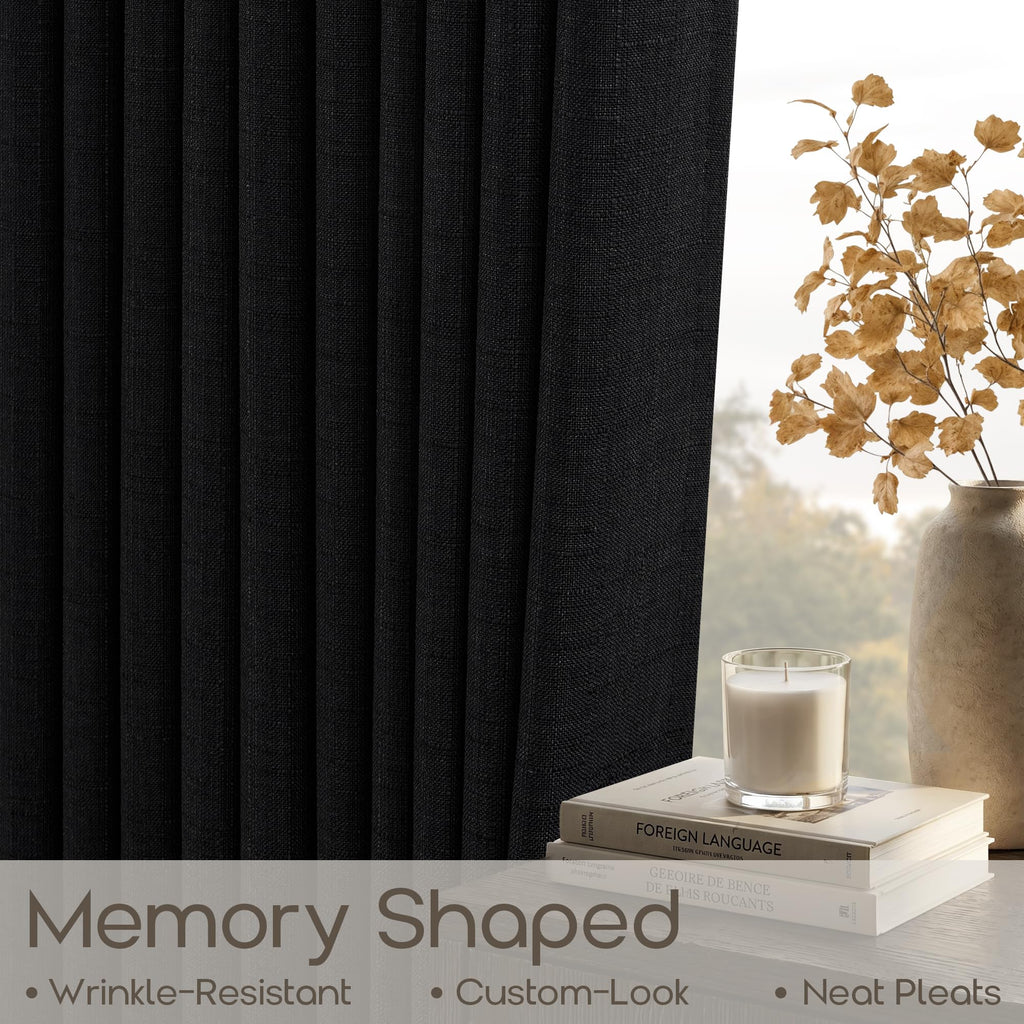 Short Black Light Filtering Pinch Pleated Cafe Curtains 24 Inches Long