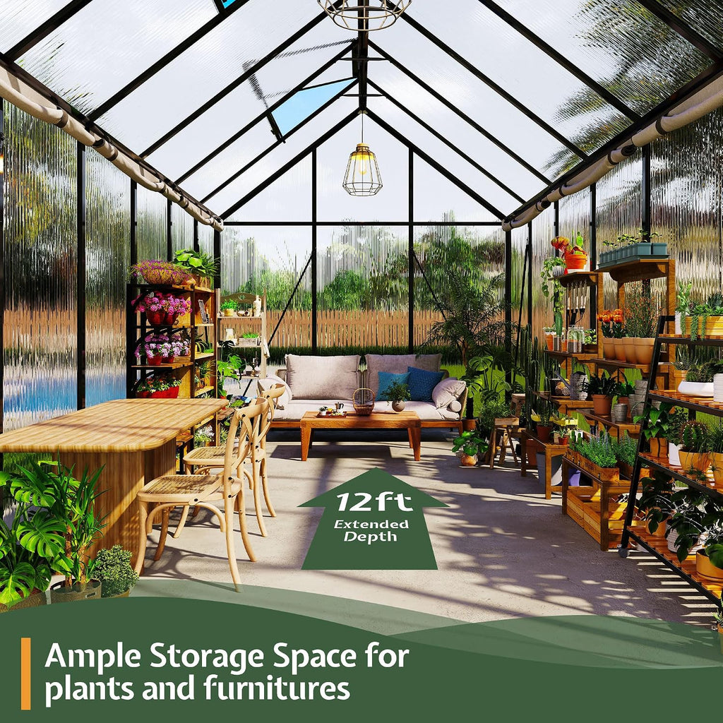 6x12 FT Walk-in Polycarbonate Greenhouse with 2 Top Windows