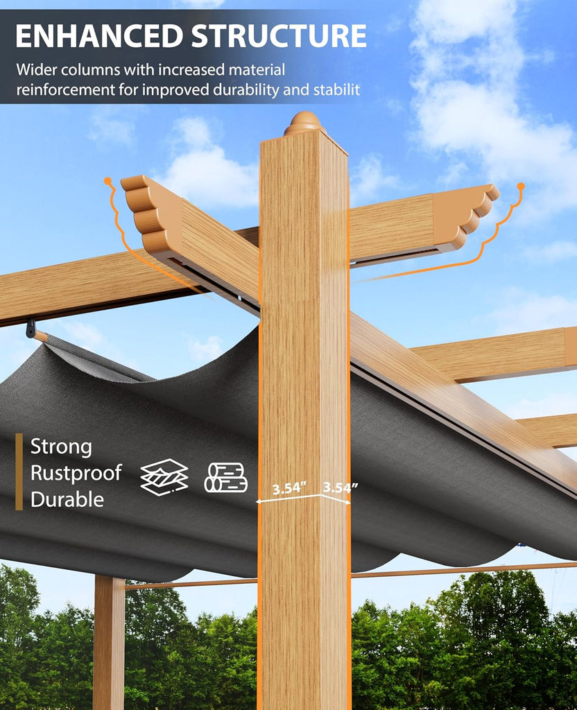 10x10 ft Outdoor Pergola with Retractable Canopy Upgraded Outdoor Aluminium Pergola