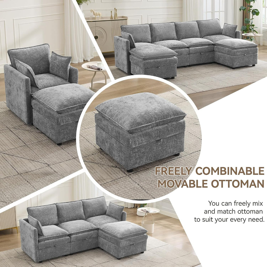 27" Large Square Ottoman with Storage, Modern Upholstered Footrest with Anti-Slip Legs for Couch Coffee Table Living