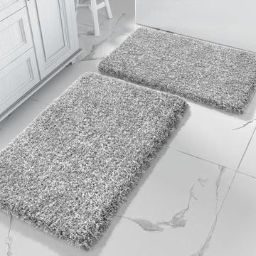 Bathroom Rug Set 2 Piece, Soft Absorbent Microfiber Bath Mat Set, Non Slip Machine Washable Dry, Plush Shaggy Shower