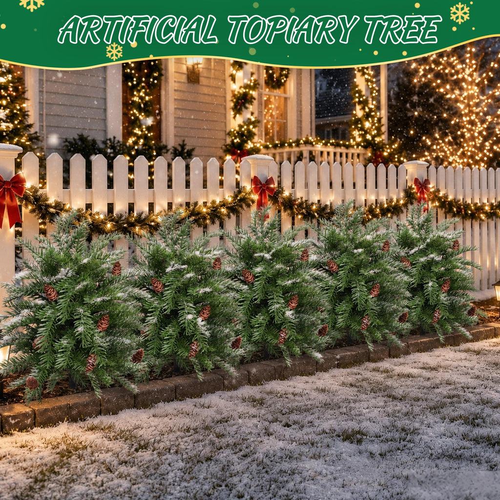 2 Pack Artificial Cedar Topiary Ball Trees with Ground Spike, 24"