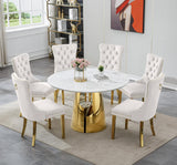 Luxury Marble Round Dining Table for 4-6, White Gold 45" Faux Marble Kitchen Table with Mirrored Stainless Steel