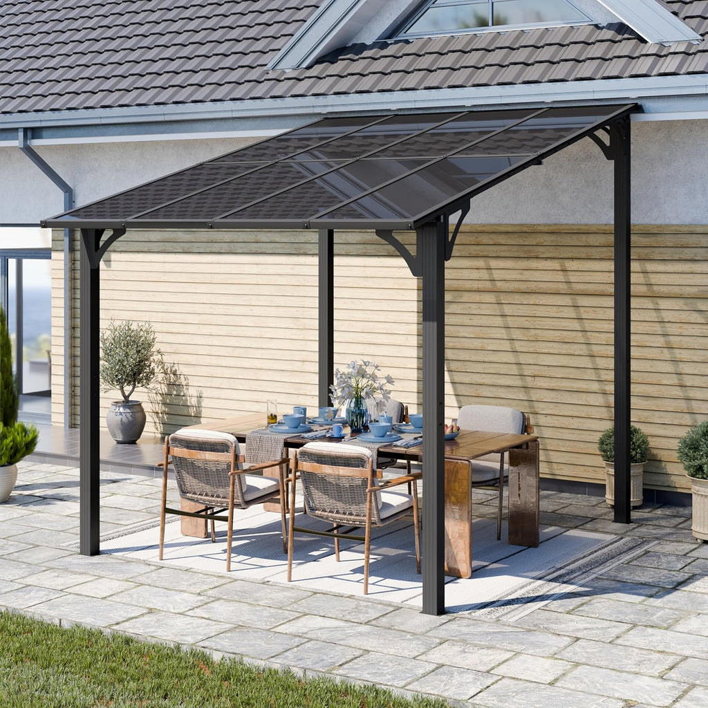 10’x 8’ Gazebo for Patio,Hard Top Lean to Gazebo Pergola with UV Protection Roof,Large Wall-Mounted Heavy