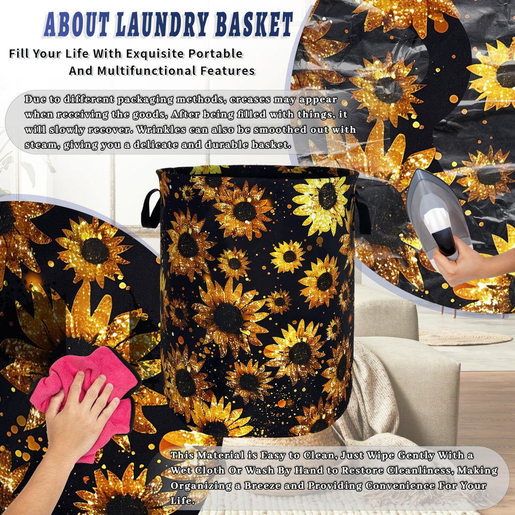 Sunflowers Laundry Basket Oxford Cloth Foldable Hamper 18.9x16.5 Inch