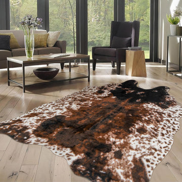 Cow Print Faux Cowhide Rug, Fluffy Fur Washable Cow Rugs Bedroom Animal Print Hide Skin Rustic Western
