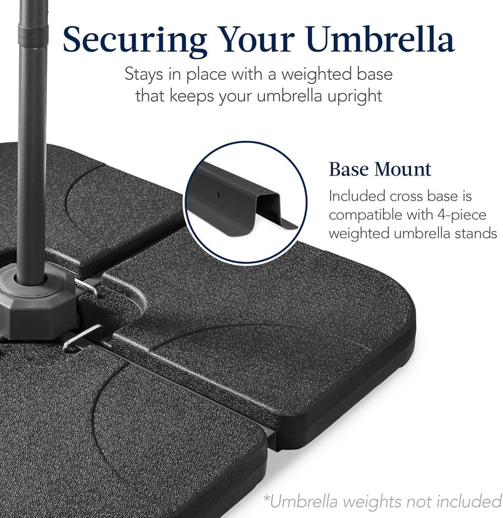 10ft Solar LED Offset Cantilever Hanging Market Patio Umbrella, Smooth 360° Rotation, 8 Sturdy Ribs, Easy Adjustment