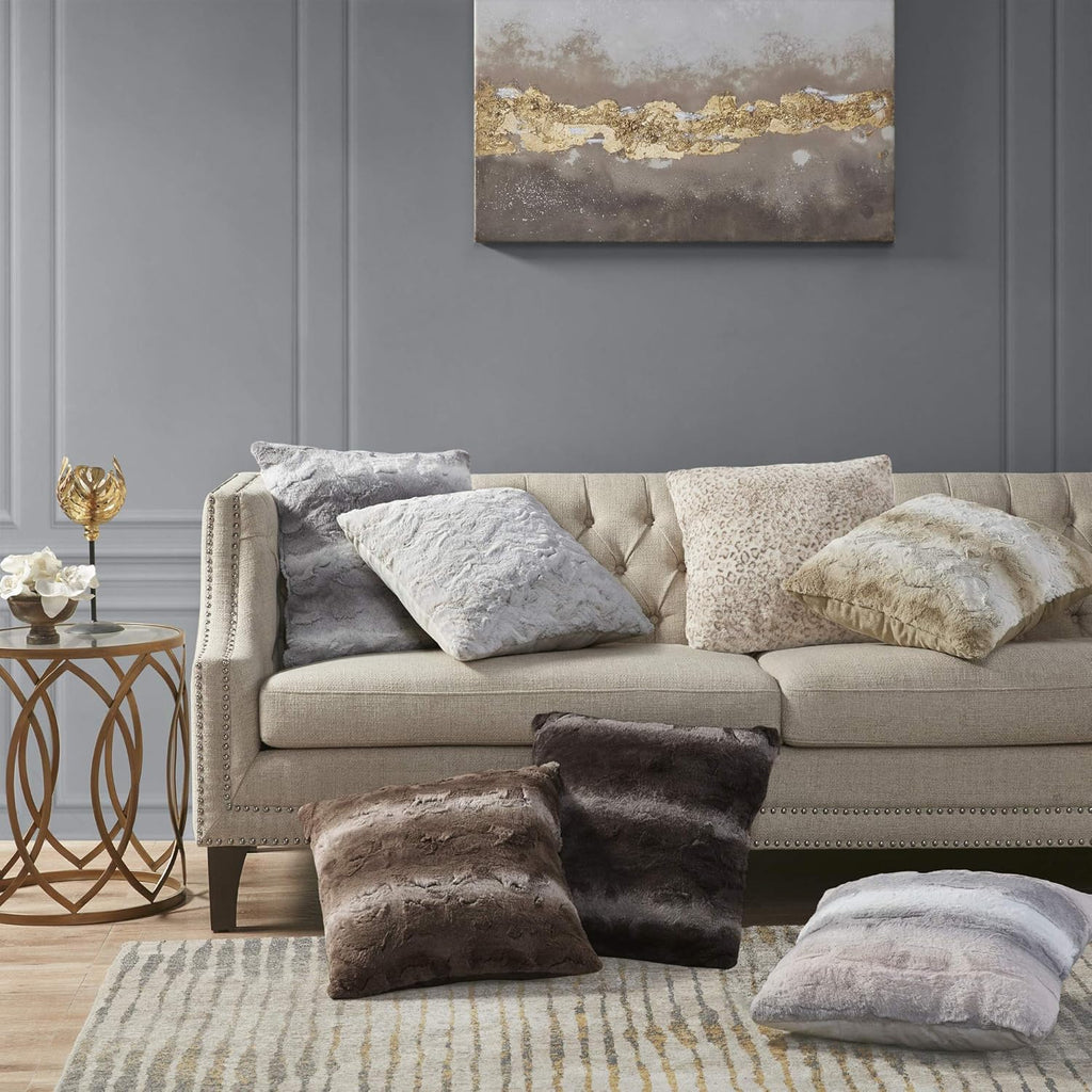 Zuri Faux Fur Ombre Stripe Ultra Soft Luxury Decorative Throw Pillows, 20" x 20", Grey