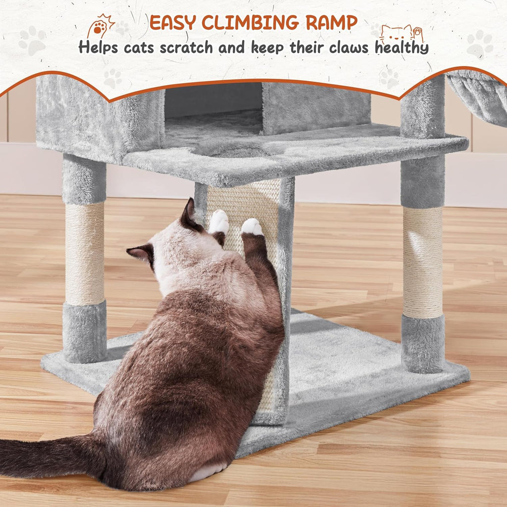 76.5in Multi-Level Large Cat Tree, Big Cat Tower with 3 Condos, Cozy Plush Perches