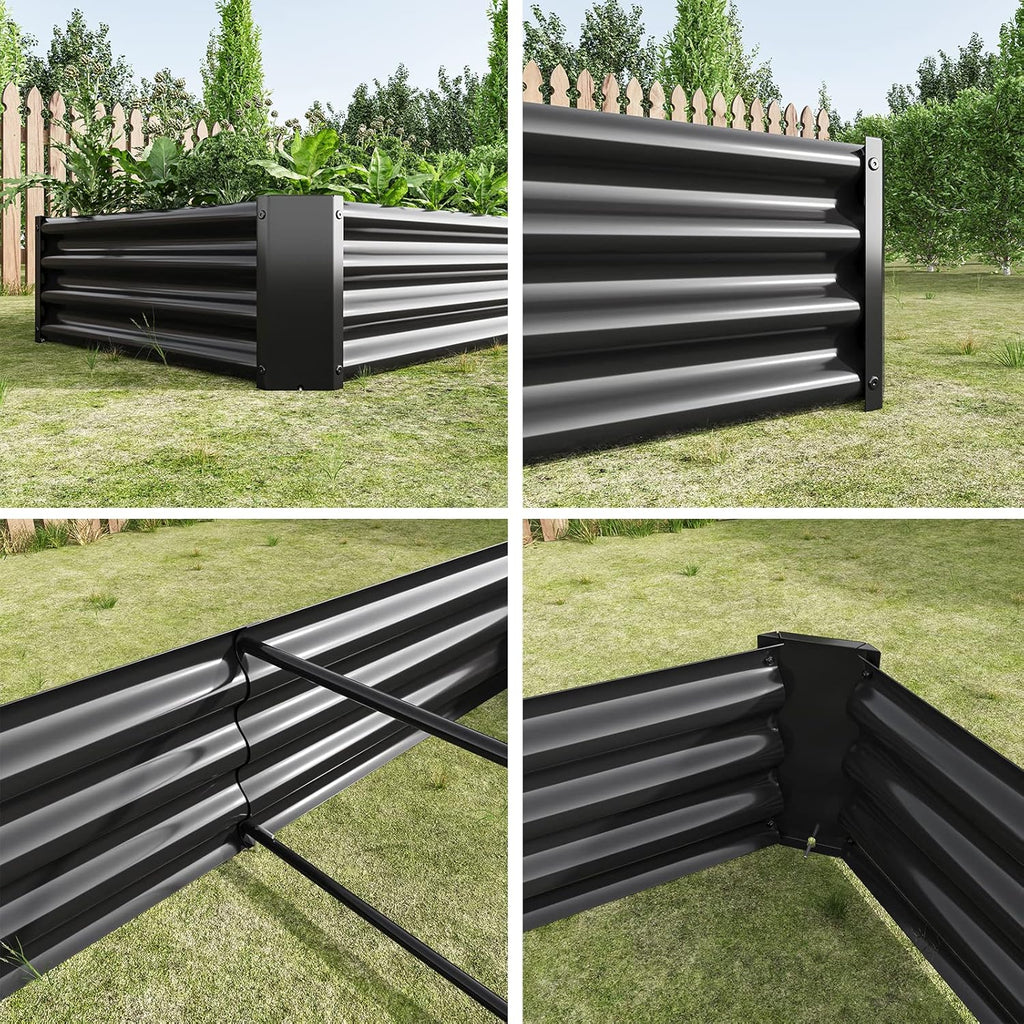 Galvanized Raised Garden Bed, Garden Box Outdoor, 8X4X1 FT, Black