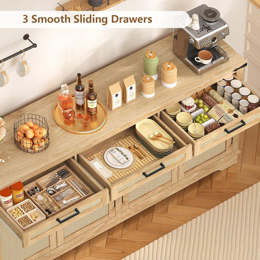 61” Large Buffet Cabinet with Storage, Sideboard Cabinet with 4 Doors and 3 Drawers, Farmhouse Buffet Table