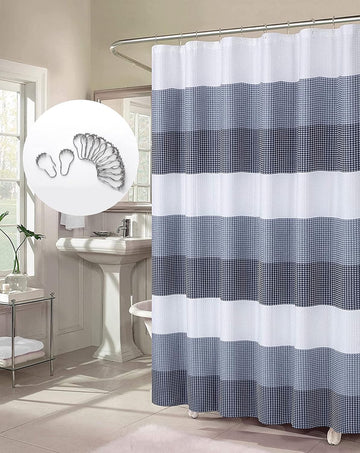 Waffle Weave Waterproof Shower Curtains, Navy 70" x 72", Bath Curtains, Shower Curtain Waterproof Fabric with 12