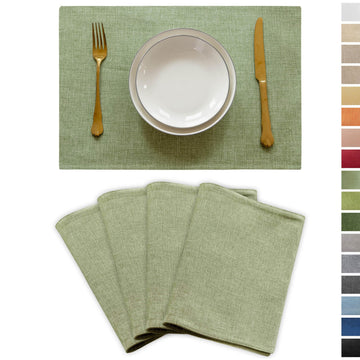 Green Placemat Set of 4 Washable Linen Textured Place Mats for Dinner Heat Resistant Sage Cloth Placemats Scratch