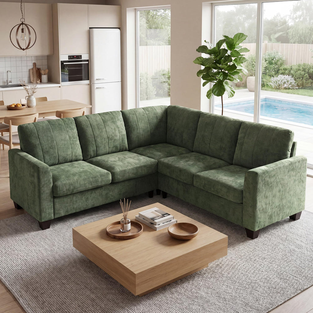 L Shaped Couch, Small Corner Sectional Sofa, Green