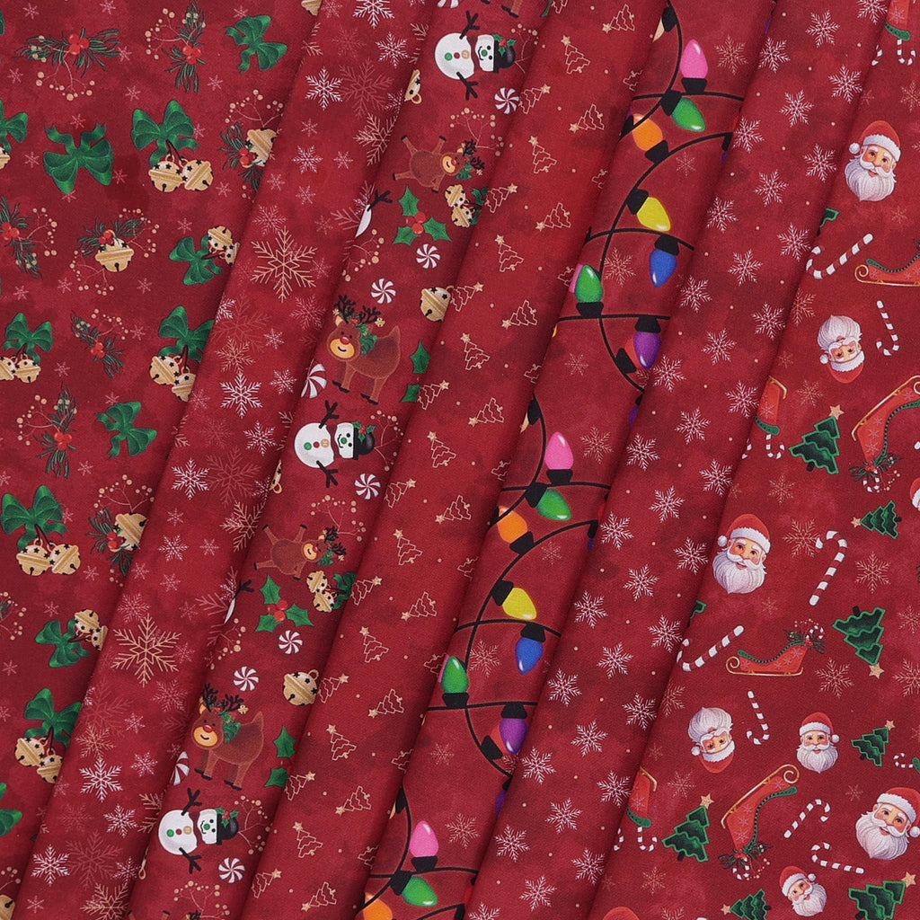 Deck The Halls Cotton Fabric, Falling Snow Red