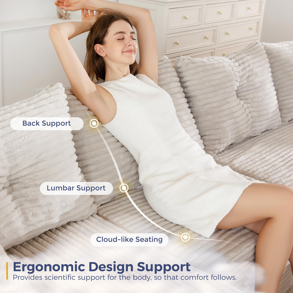 Boneless Couch, 132" U-Shaped Modular Sofa, Left-Facing Chaise