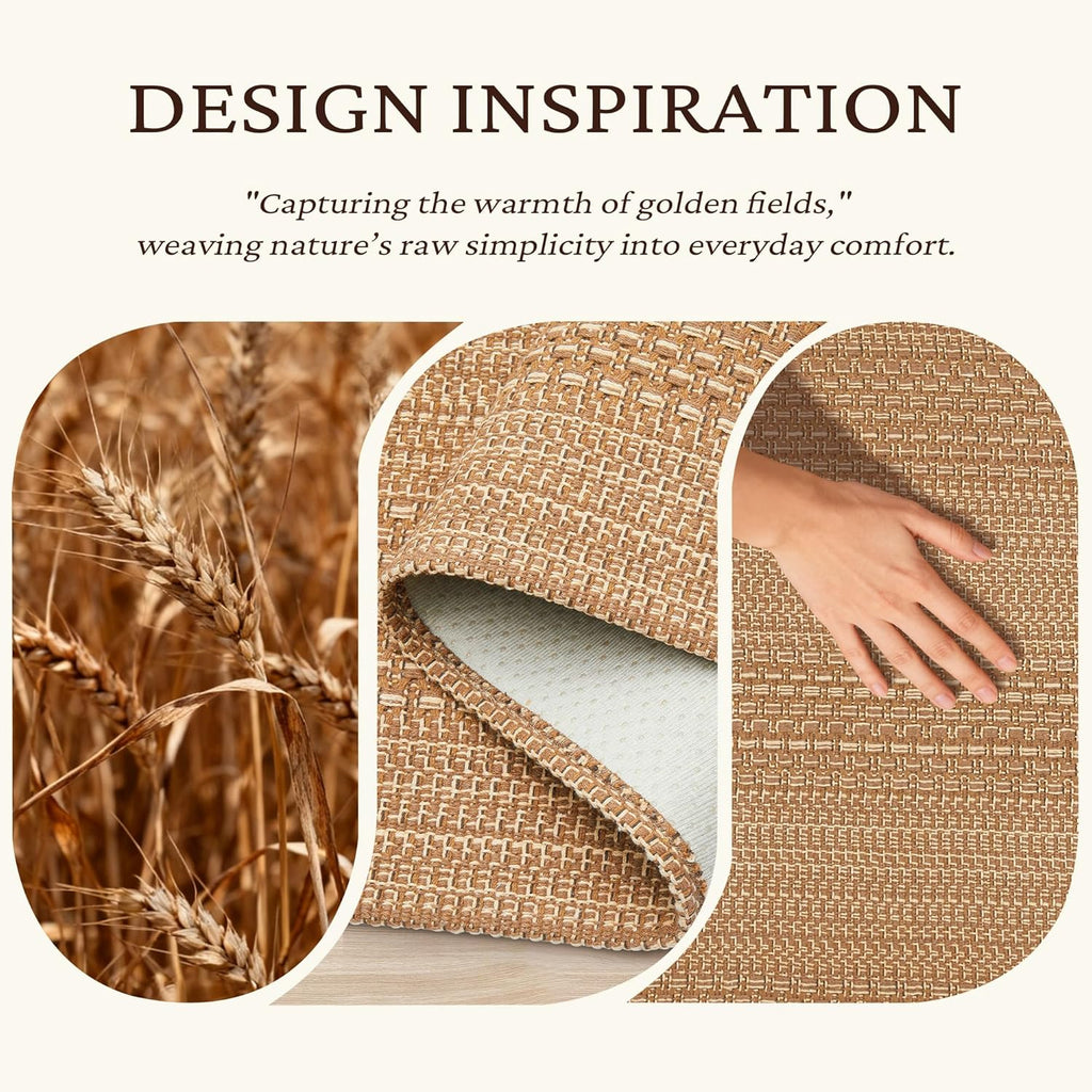 3x5 ft Washable Area Rug, Textured Natural Woven Low-Profile Entryway Rug with Non-Slip Backing, Neutral Light Brown