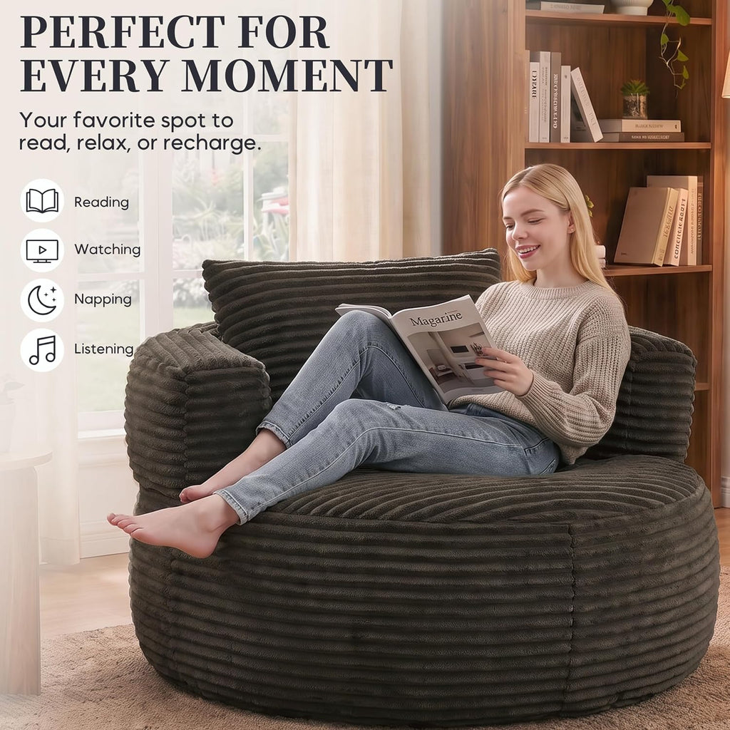 47.2" Round Accent Chair, Barrel Lounge Chair , Brown | Comfy Oversized Corduroy Upholstery Deep Seat Single Cuddle