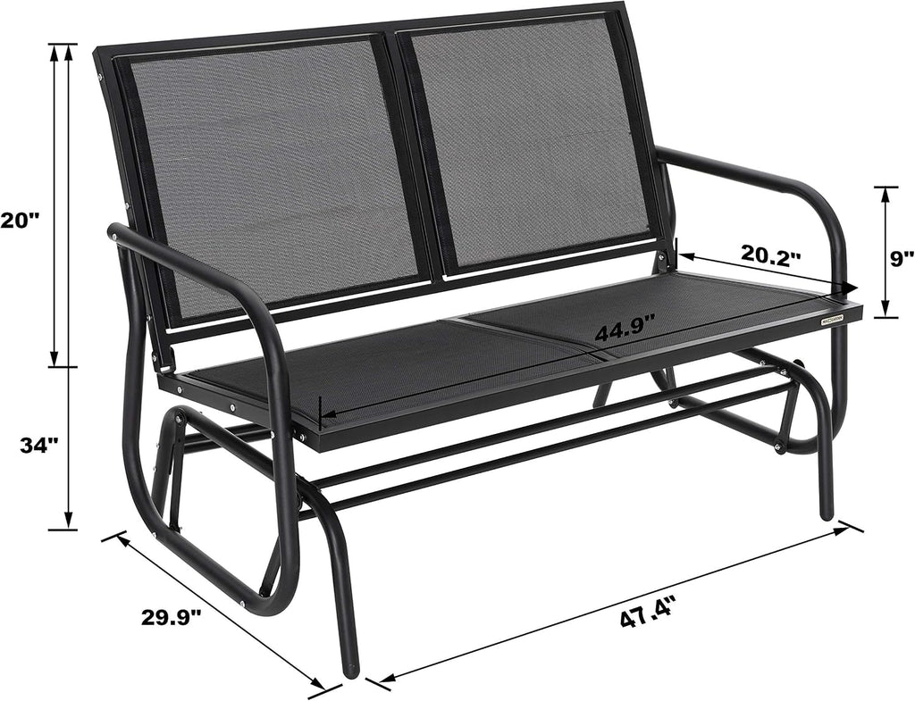 2 Person Outdoor Glider Bench Patio Glider, Patio Glider Swing Chair with Powder Coated Steel Frame and Breathable