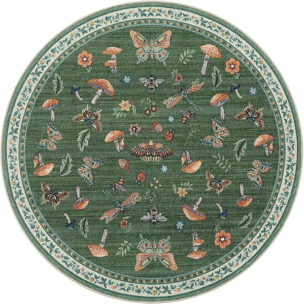 Mushroom Insect Round Rugs 8ft Living Room Brown