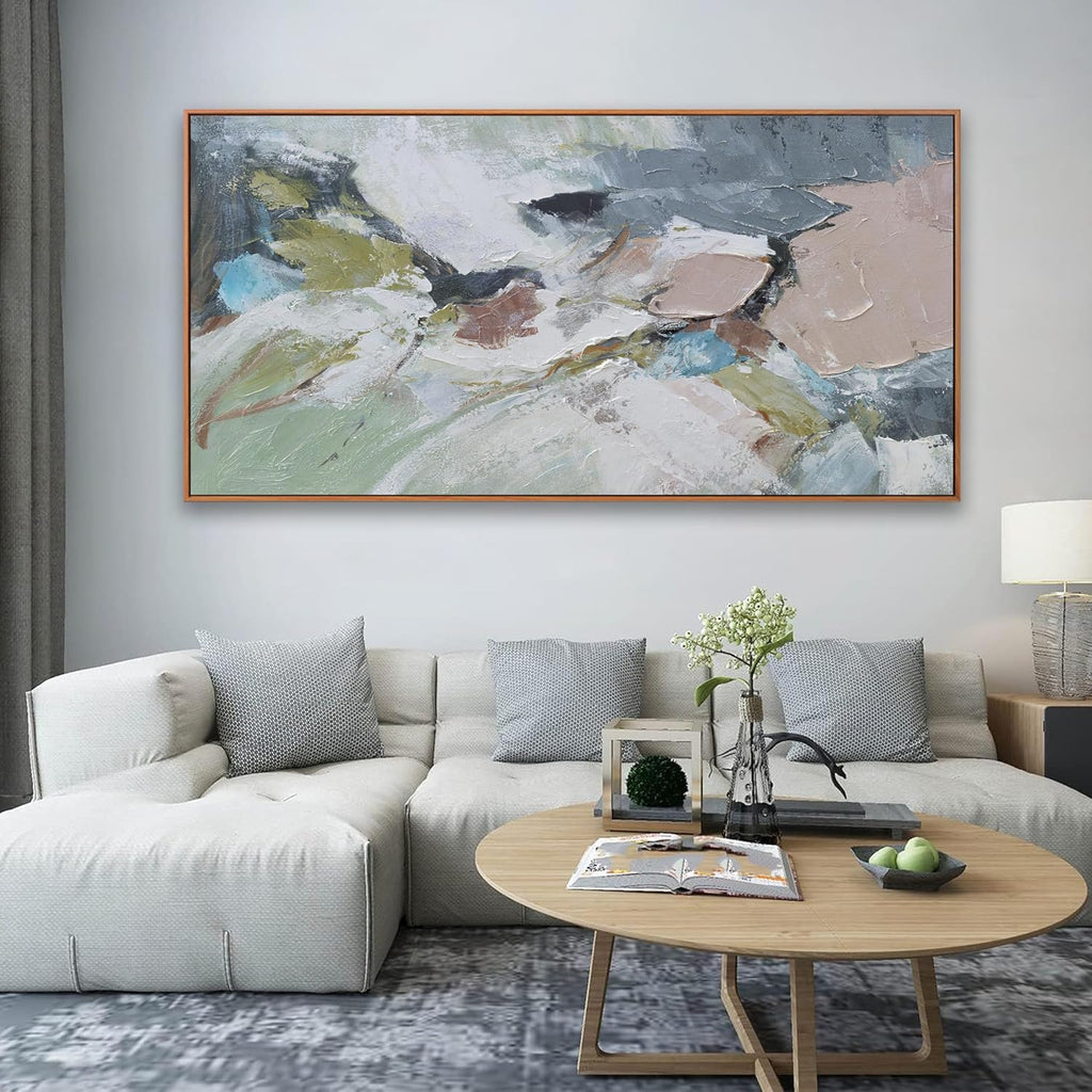 Pink Abstract Painting Large Wall Art Living Room Decor Green Canvas Print Colorful Abstract Wall Art Home Office