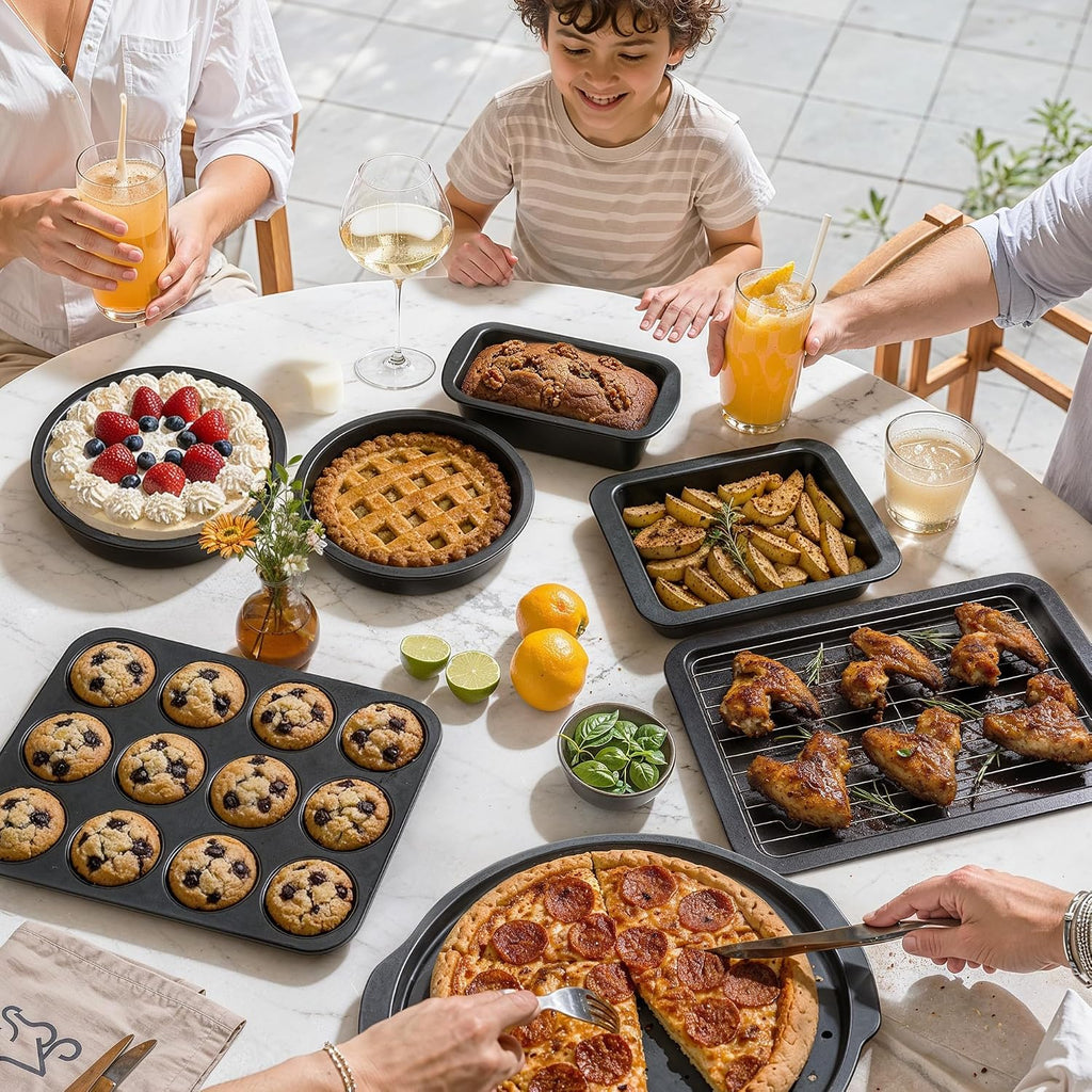Bakeware Sets, Pans Set, Nonstick Oven Pan with Wider Grips, 10 Pieces Including Rack, Cookie Sheet, Cake Pans, Loaf