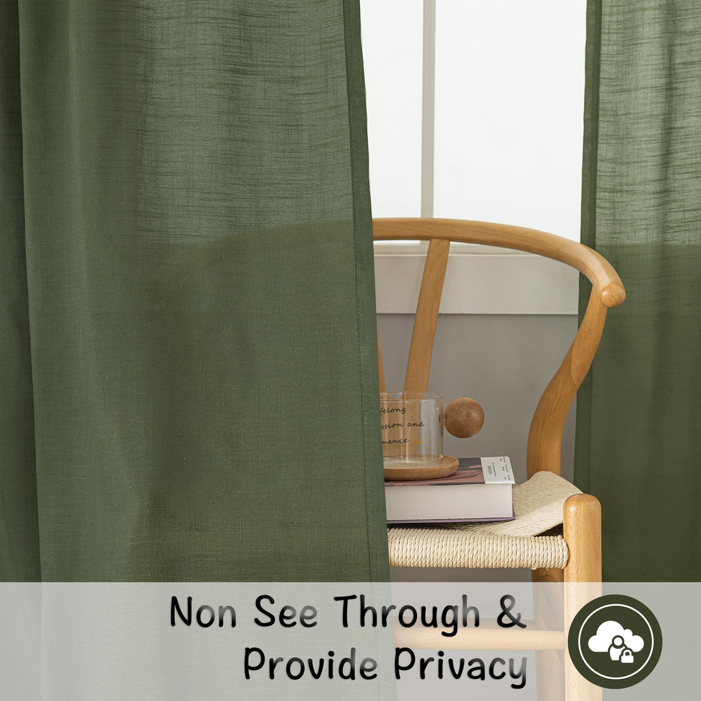 Olive Linen Back Tab Curtains 144 Inches Extra Long Ceiling to Floor for Villa Rustic - 2 Panels Hooks Belt Pinch