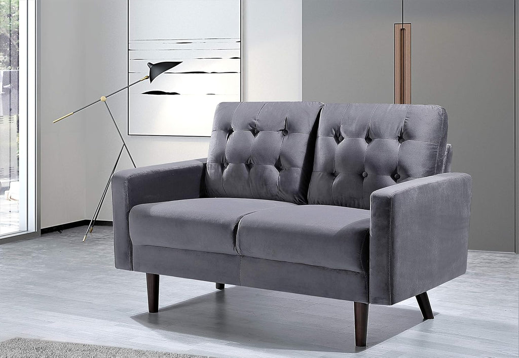 Celestina Mid Century Modern Velvet Upholstered Living Room Loveseat, 52.76", Grey