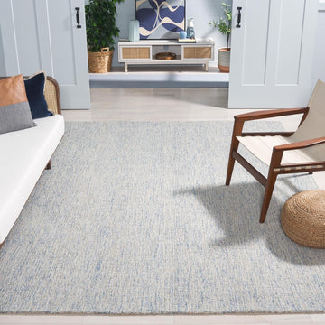 Abstract Collection Area Rug - 10' x 14', Ivory & Blue, Handmade Wool, Ideal for High Traffic Areas in Living Room