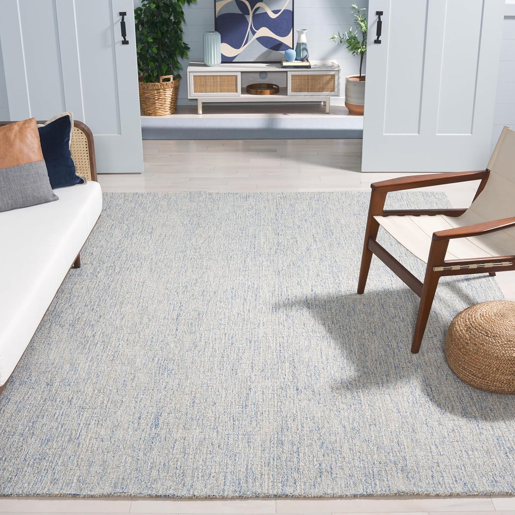 Area Rug 8x10 - Abstract - Large - Ivory & Blue, Handmade Wool