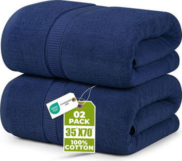 Jumbo Bath Sheets, 2 Pack, 35x70 in, 600 GSM Cotton, Navy | Extra Large Ring Spun Cotton Bath Sheets - Soft, Plush