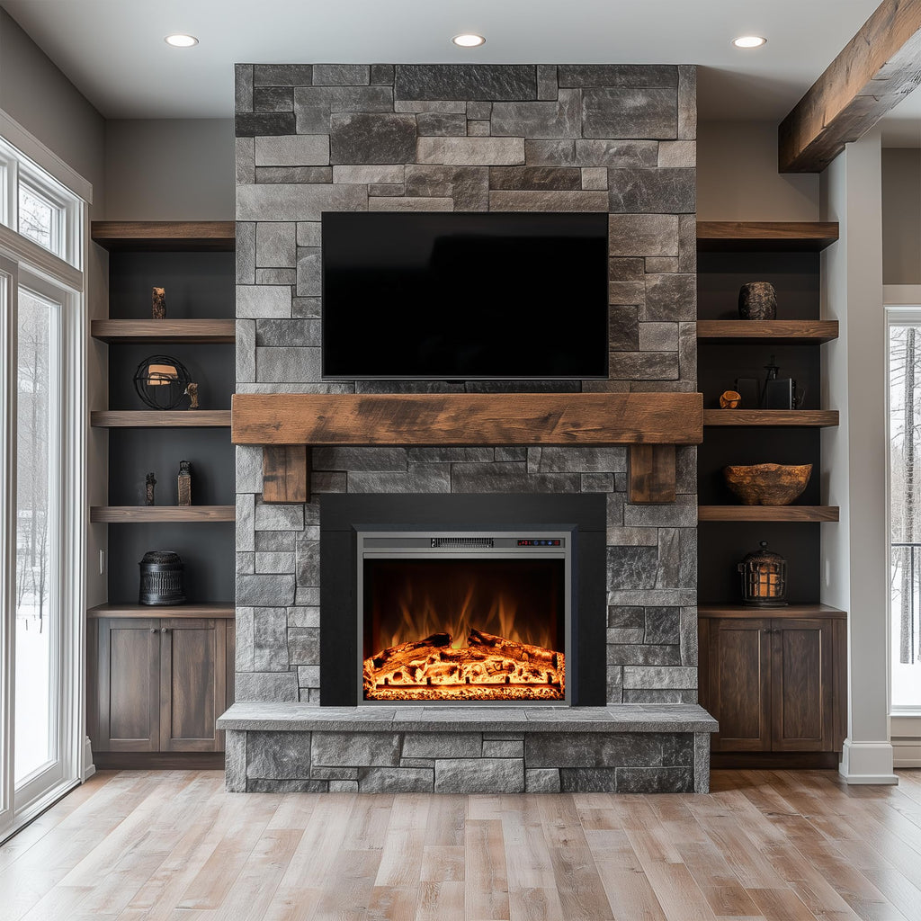 Electric Fireplace Insert with Metal Trim Kit, Overall Installed Size 40" W x 30" H, Fireplace Heater with Adjustable
