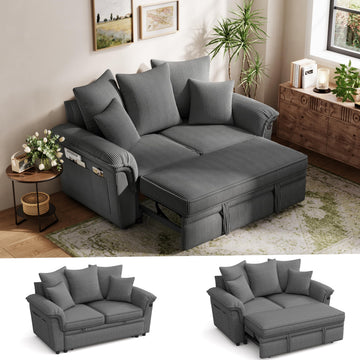 Sectional Couch with Pull Out Bed, Large Corduroy Modular Loveseat Sleeper Sofa, Wide Armrest, 62" 2 Seats Sectional
