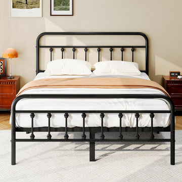 Full Metal Platform Bed Frame/Victorian Style Headboard and Footboard/Steel Slat Support/Easy Assembly/No Box Spring
