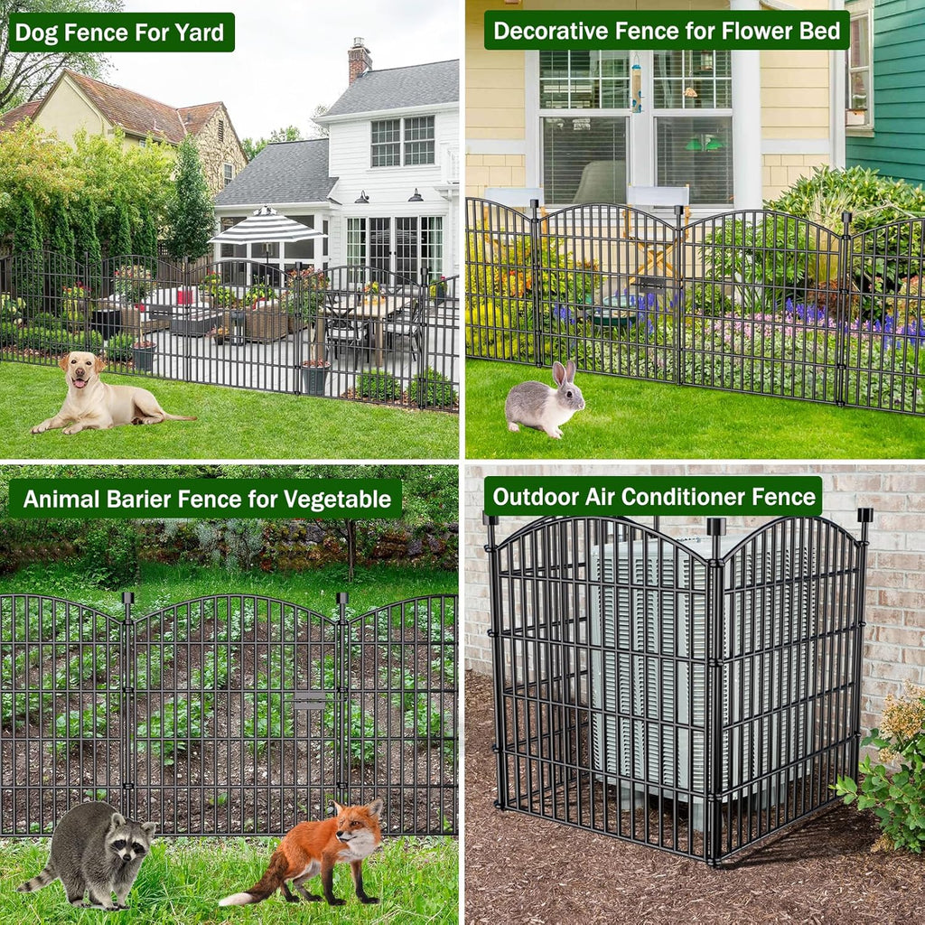 10 Panels Decorative Garden Fence with Gate - 32 in (H) x 23.6 ft (L) No Dig Dog Fence Outdoor for Yard, Rustproof