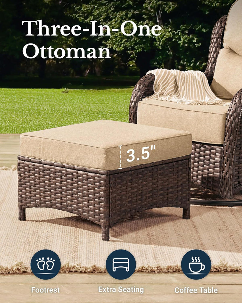 Luxury Outdoor Patio Furniture Set with 6-Inch Thick Cushions | High Back Wicker Swivel Rocker Chairs, 7 Pcs All