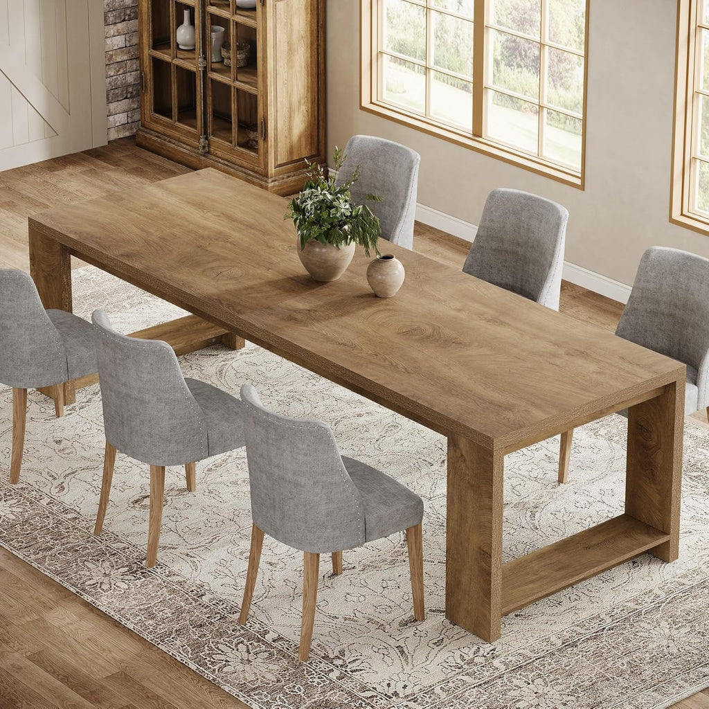 86.61-Inch Dining Table for 6 People, Modern Narrow Long Kitchen Table with Pedestal Base, Farmhouse Extra Long