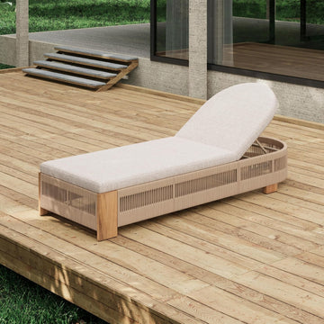 Outdoor Chaise Lounge Chair with Adjustable Backrest & Waterproof Cushion - Acacia Wood Pool Sun Lounger, Beige